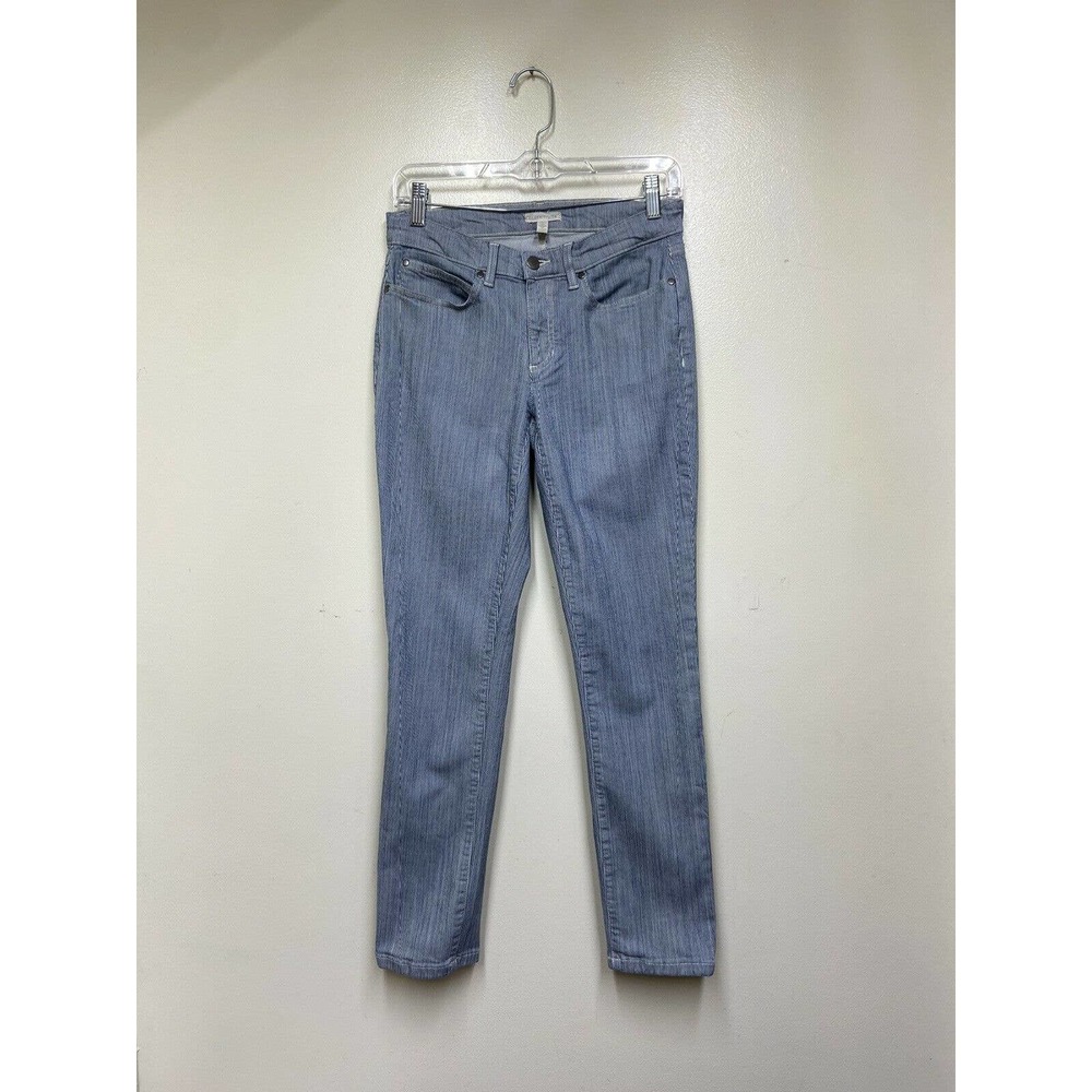 Eileen Fisher Railroad Striped Skinny Jeans Size 6 Blue & White Organic Cotton